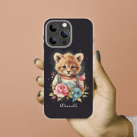Cute Illustrated Vintage Style Floral Cat 