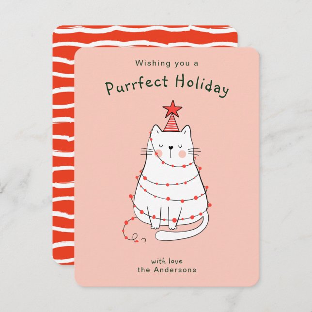 Cute Illustration Cat Holiday Card (Front/Back)