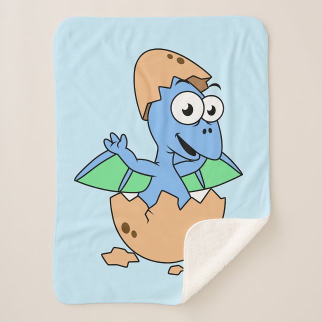Cute Illustration Of A Baby Pterodactyl Hatching. Sherpa Blanket (Front)