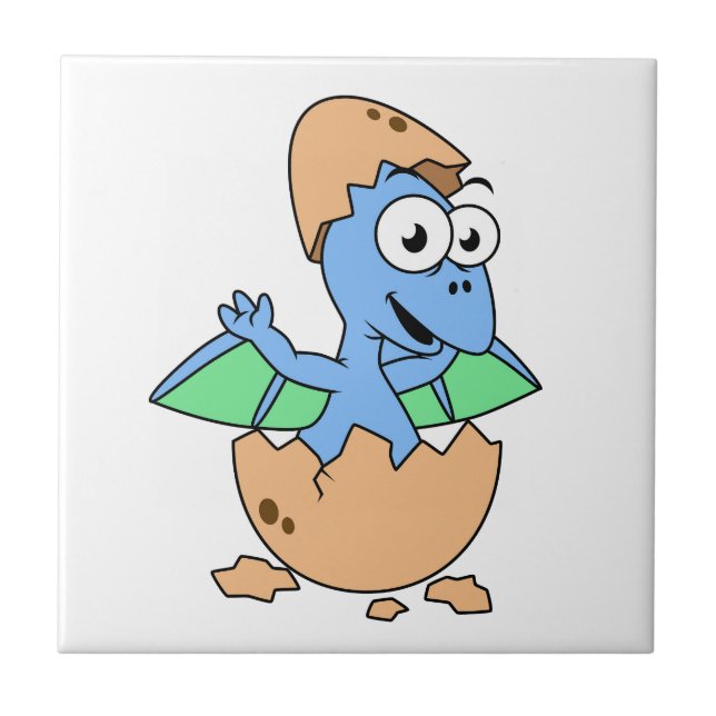Cute Illustration Of A Baby Pterodactyl Hatching. Tile (Front)
