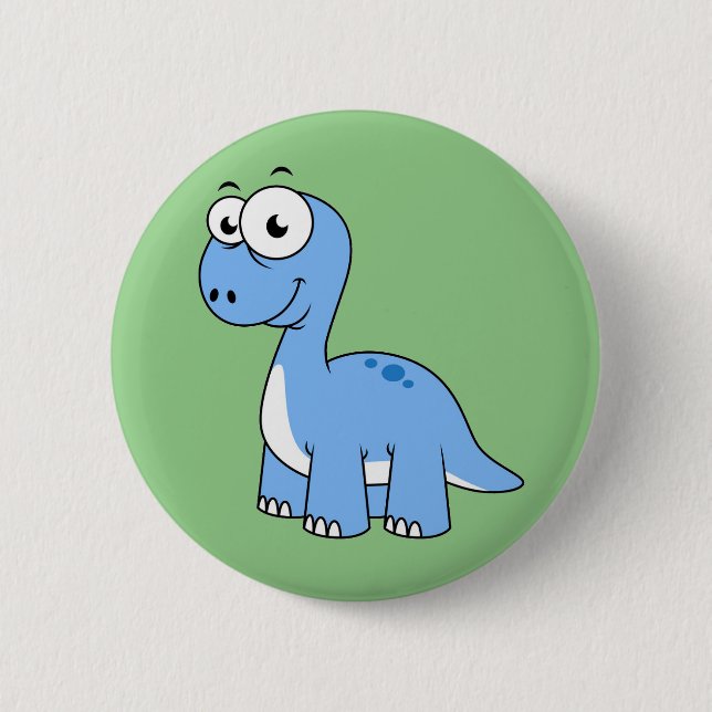 Cute Illustration Of A Brontosaurus. 2 Inch Round Button (Front)