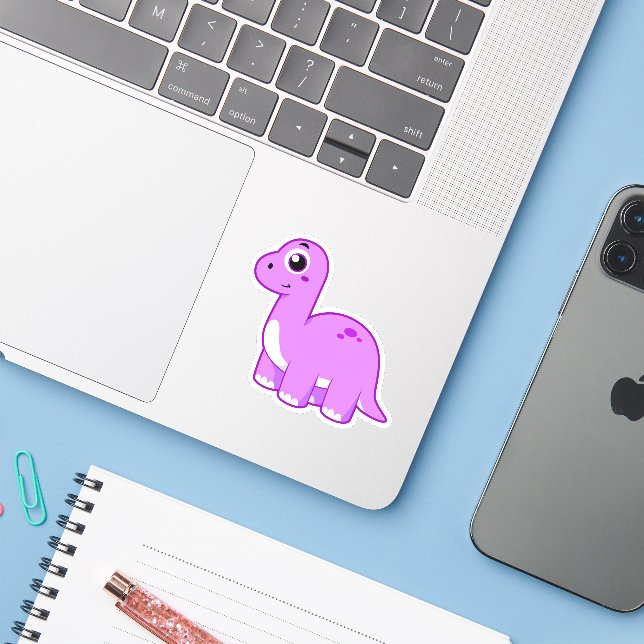 Cute Illustration Of A Brontosaurus Dinosaur. (Laptop w/ iPhone)