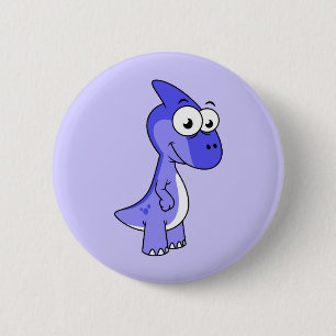 Cute Illustration Of A Parasaurolophus Dinosaur. 2 Inch Round Button