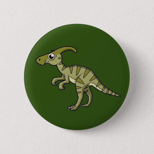 Cute Illustration Of A Parasaurolophus Dinosaur. 3 2 Inch Round Button (Front)