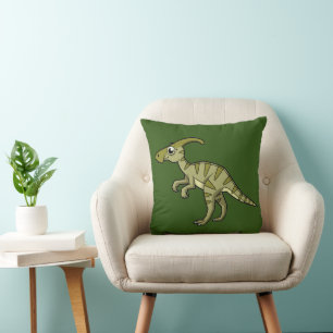 Cute Illustration Of A Parasaurolophus Dinosaur. 3 Throw Pillow