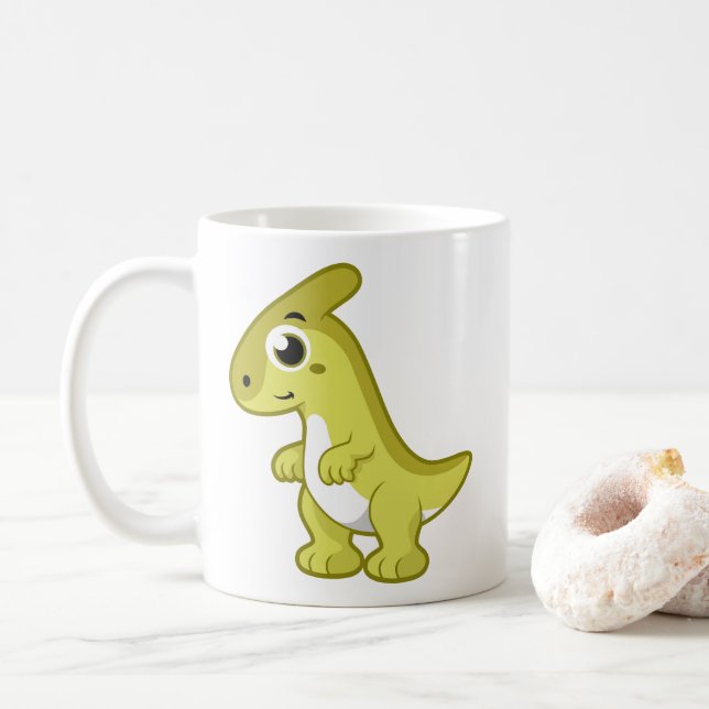 Cute Illustration Of A Parasaurolophus Dinosaur. Coffee Mug (With Donut)