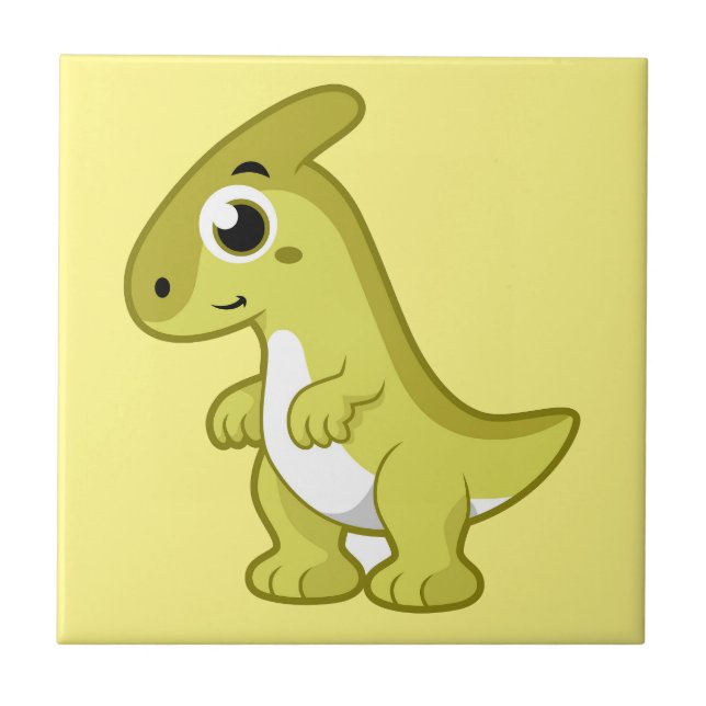 Cute Illustration Of A Parasaurolophus Dinosaur. Tile (Front)