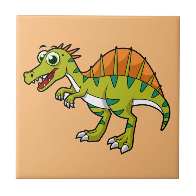 Cute Illustration Of A Smiling Spinosaurus. Tile (Front)