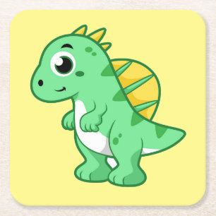 Cute Illustration Of A Spinosaurus. Square Paper Coaster