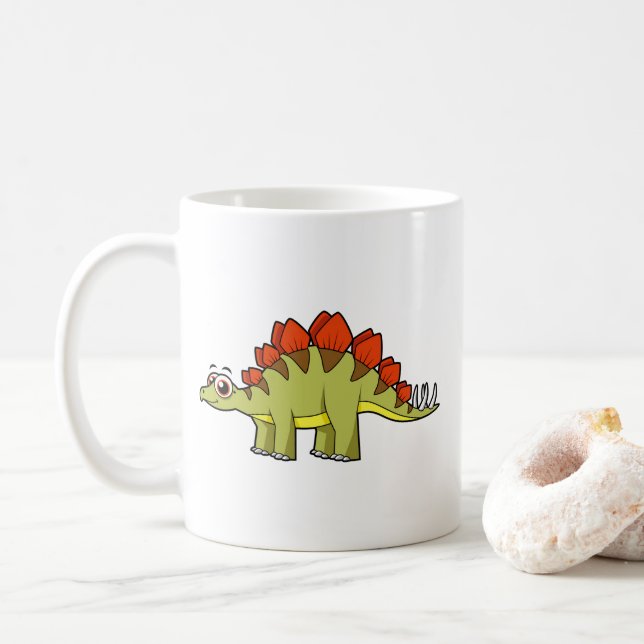 Cute Illustration Of A Stegosaurus Dinosaur. Coffee Mug (With Donut)