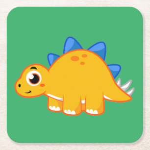 Cute Illustration Of A Stegosaurus. Square Paper Coaster