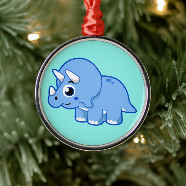 Cute Illustration Of A Triceratops Dinosaur. Metal Ornament (Tree)