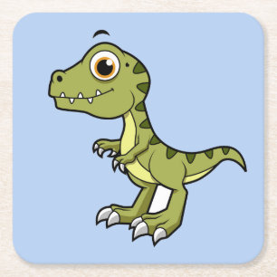 Cute Illustration Of A Tyrannosaurus Rex. Square Paper Coaster