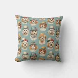 Cute illustration of Dogs in Hats Throw Pillow