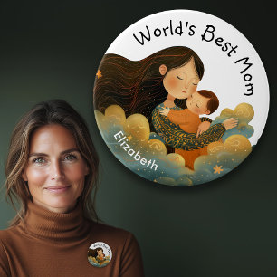 Cute Illustration of Mother & Child   Mother's Day 3 Inch Round Button