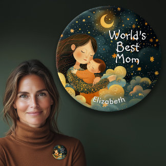 Cute Illustration of Mother & Child | Mother's Day 3 Inch Round Button