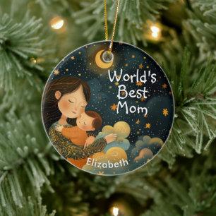 Cute Illustration of Mother & Child   Mother's Day Ceramic Ornament