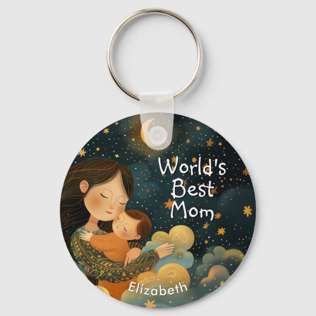 Cute Illustration of Mother & Child | Mother's Day Keychain (Front)