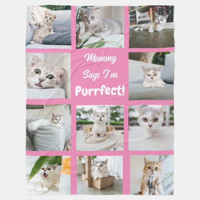 Cute I'm Purrfect Cat Photo Collage Pink   Fleece Blanket (Front)