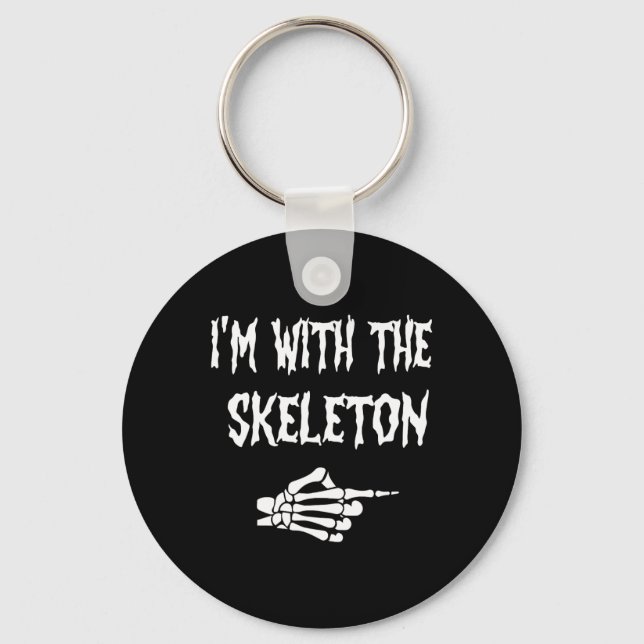Cute I'm With Skeleton Halloween Couples Matching  Keychain (Front)