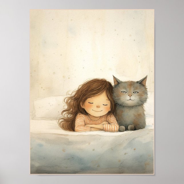 Cute image of little girl and cat poster (Front)