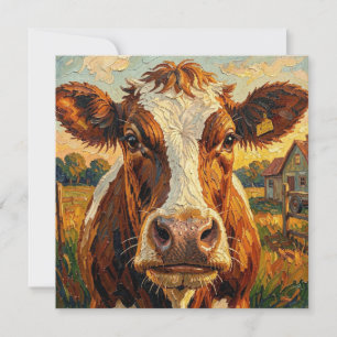 Cute Impasto Cow on Farm Blank