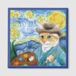 Cute impressionist cat, Van Gogh, Starry Night Magnet<br><div class="desc">You may recognize that this painting is a bit similar to Vincent van Gogh's "Starry Night, " with a few little twists.  This image is also available on other products in my Zazzle store.</div>