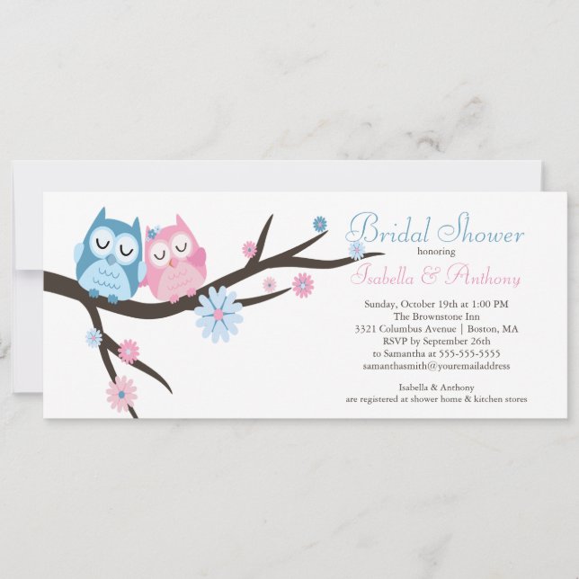 Cute in love Owl Couple Bridal Shower Invitation (Front)