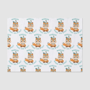 Cute Indian Fox, Personalize Name & Birthday Tissue Paper