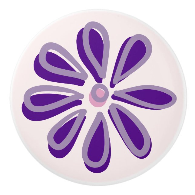 Cute Indigo Flower Doodle  Ceramic Knob (Front)