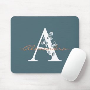 Cute initial and name pretty colour turquoise  mouse pad