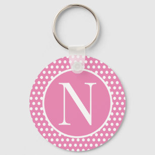 Cute initial letter Pink Polka Dots Keychain
