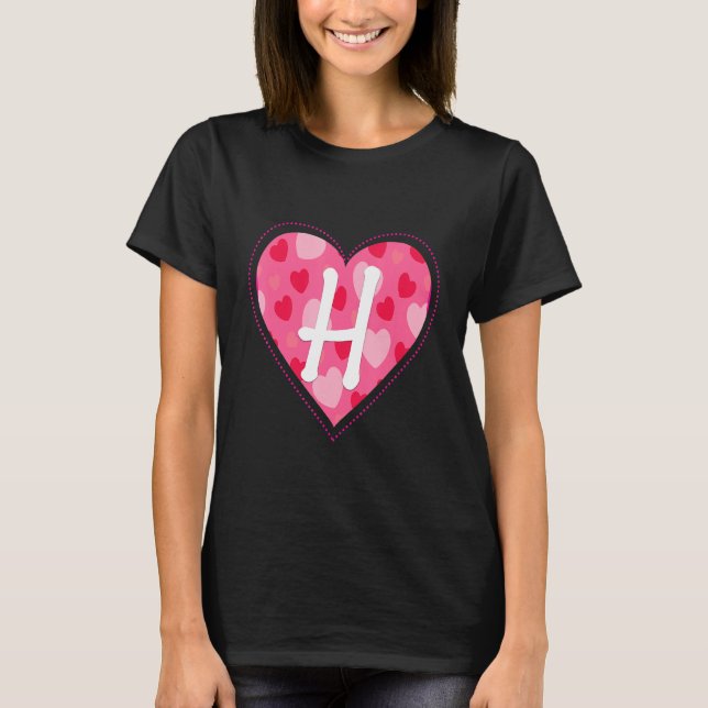 Cute Initial Monogram Letter H Heart Pattern For W T-Shirt (Front)