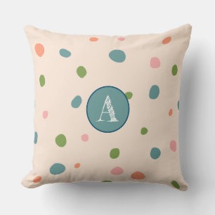 Cute initial monogram pink background polka dots throw pillow