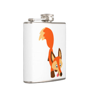 Cute Inquisitive Cartoon Fox Hip Flask