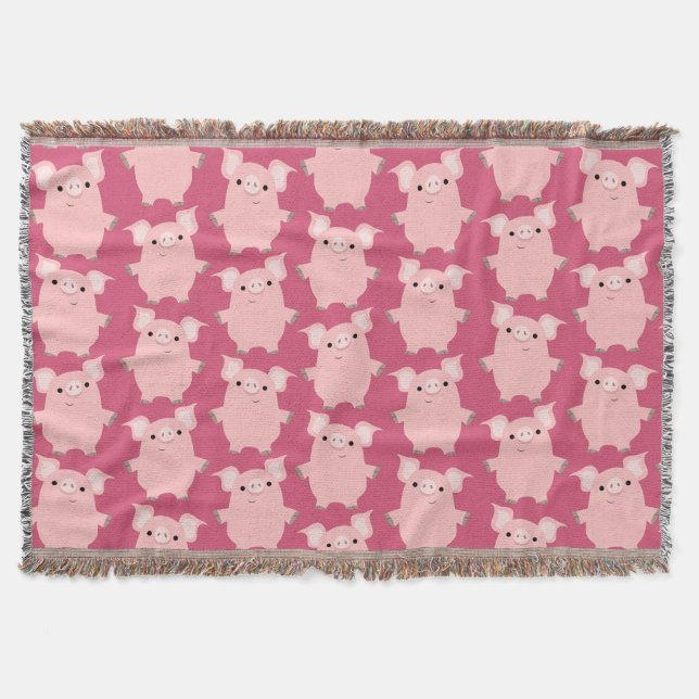 Cute Inquisitive Cartoon Pigs Throw Blanket (Front)