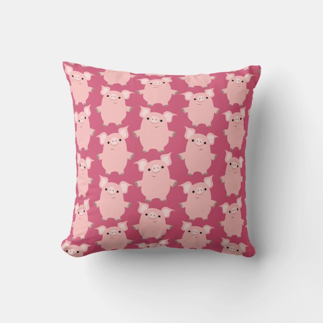 Cute Inquisitive Cartoon Pigs Throw Pillow (Front)