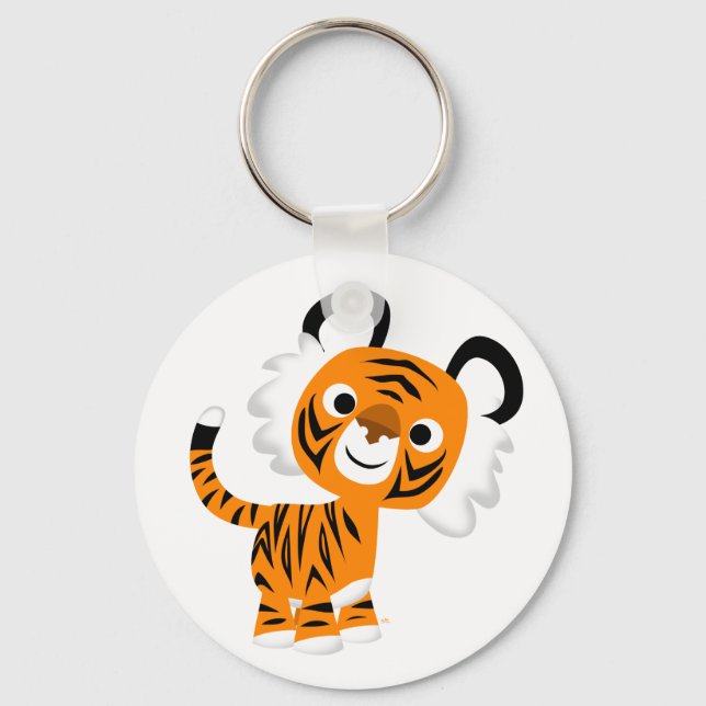 Cute Inquisitive Cartoon Tiger Keychain (Front)