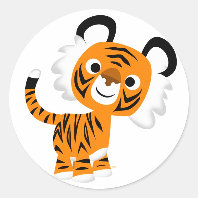 Cute Inquisitive Cartoon Tiger Sticker (Front)