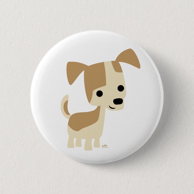 Cute Inquisitive Little Cartoon Dog 2 Inch Round Button (Front)