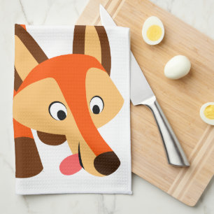Cute Inquistive Cartoon Fox Serviette de cuisine
