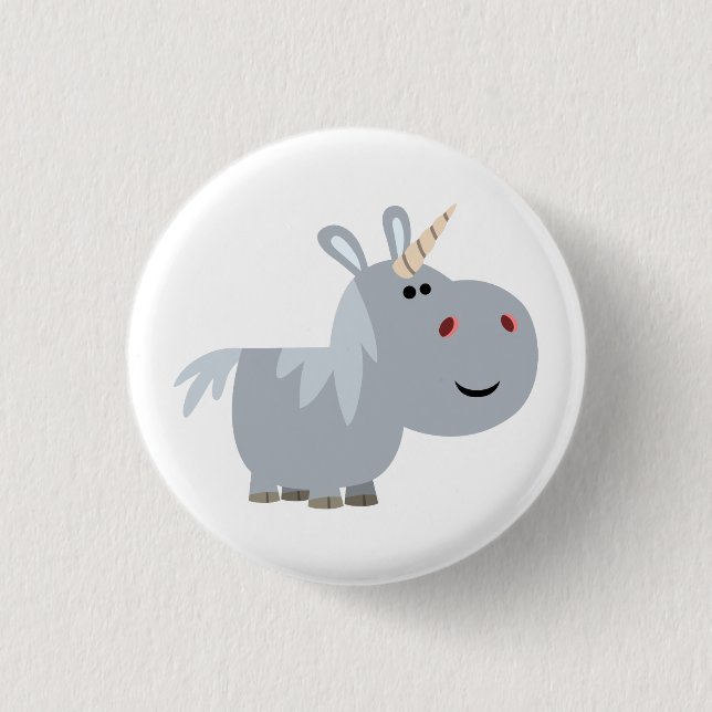 Cute Inscrutable Cartoon Unicorn Button Badge (Front)