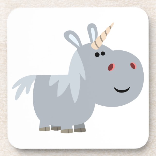 Cute Inscrutable Cartoon Unicorn Coasters Set (Front)