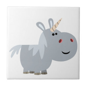 Cute Inscrutable Cartoon Unicorn Tile