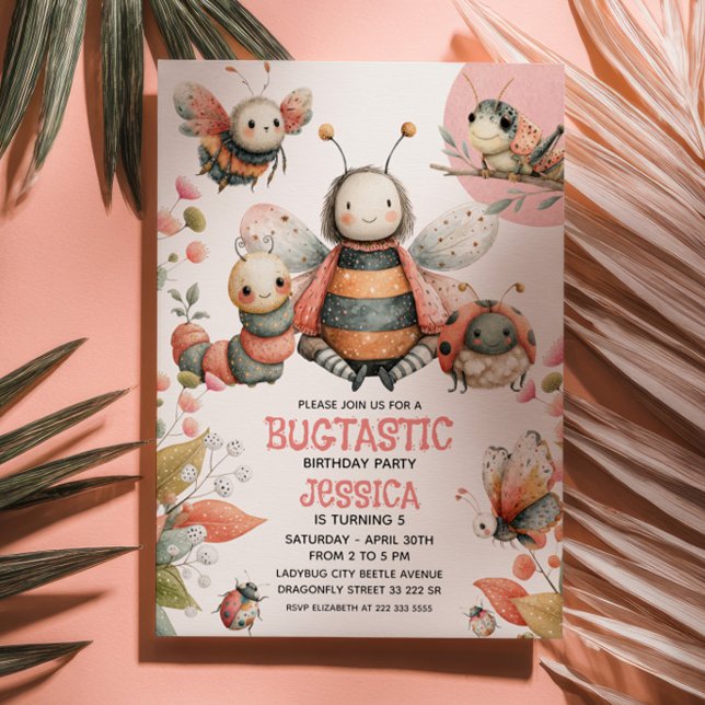 Cute Insects BUGTASTIC Waterccolor Kids' Birthday Invitation (Creator Uploaded)