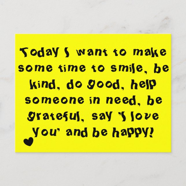 Cute Inspirational Quote Print Yellow Postcard (Front)