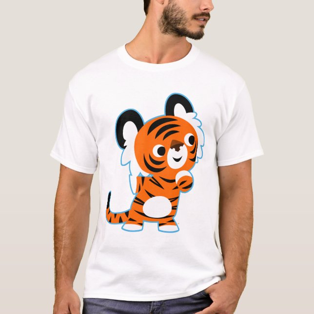 Cute Interested Cartoon Tiger T-Shirt (Front)