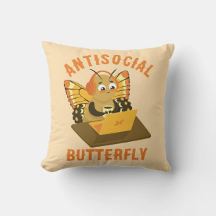Cute Introvert Aesthetic Antisocial Butterfly Throw Pillow
