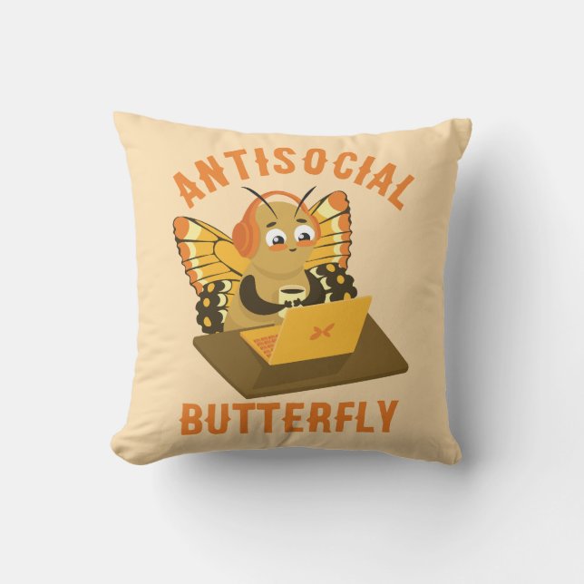 Cute Introvert Aesthetic Antisocial Butterfly Throw Pillow (Front)