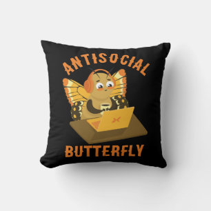 Cute Introvert Aesthetic Antisocial Butterfly Throw Pillow